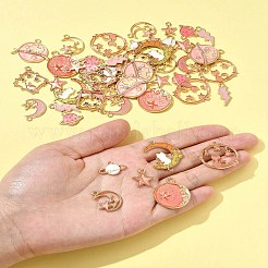 50個12スタイルアロイエナメルペンダント  ライトゴールド  混合図形  ミックスカラー  11.5~28x7~26x1.5~2.5mm  穴：1.4~3mm&nbsp;ENAM-FS0003-04