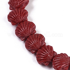 合成サンゴ染め彫刻ビーズ連売り  シェル形状  暗赤色  11~11.5x9x6.5mm  穴：1mm  約30個/連  10.71''（27.2センチメートル）&nbsp;CORA-K009-05A-05