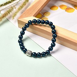 男性女性のための合成ヘマタイトブレスレット  合金仏頭ストレッチブレスレット  ミックスカラー  内径：2-3/8インチ（6cm）&nbsp;BJEW-JB06698