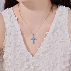 クロスロジウムメッキ 925 スターリングシルバー ペンダント ネックレス  合成オパールと  プラチナメッキ  15.94インチ（40.5cm）&nbsp;NJEW-P292-03P