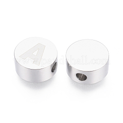 変色しにくい304ステンレススチールビーズ  アルファベット付きフラットラウンド  文字.a  10x4.5mm  穴：2mm&nbsp;STAS-I126-02P-A
