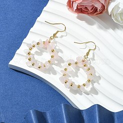 天然石ローズクォーツダングルピアス  304ステンレススチールピアスフック付き  ゴールドカラー  50x28mm&nbsp;EJEW-JE06000