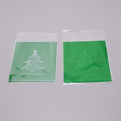 クリスマステーマ長方形opp粘着クッキーバッグ  パッキングバッグを焼くため  環境に優しい  グリーン  クリスマスツリー模様  129~152x98~100x0.05~0.3mm&nbsp;OPP-SZC0001-02H