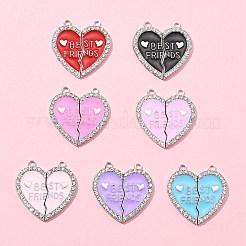 7 セット 7 色合金エナメル スプリット ペンダント  ラインストーン付き  カドミウムフリー＆ニッケルフリー＆鉛フリー  プラチナ  親友という言葉で失恋  ミックスカラー  31x30.5x2mm  穴：2mm  1セット/色&nbsp;ENAM-FS0001-71