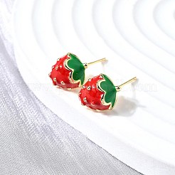 ストロベリー真鍮スタッドピアス  エナメル  18KGP本金メッキ  12x10mm&nbsp;EJEW-V011-04G