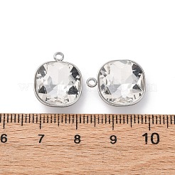 304ステンレススチールラインストーンペンダント  スクエアチャーム  ステンレス鋼色  クリスタル  16x13x6mm  穴：1.6mm&nbsp;STAS-B090-01P-05