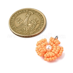 ガラスシードビーズデイジーペンダント  シェルパール＆ステンレスカラーの丸カン付き  砂茶色  18~19x18x4mm  穴：3.5mm&nbsp;PALLOY-MZ00462-02