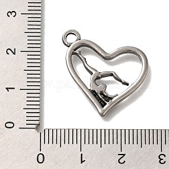 304ステンレスペンダント  女性体操選手のチャーム付きハート  アンティークシルバー  23x23x2mm  穴：2.5mm&nbsp;STAS-H223-22AS