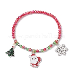 クリスマステーマのガラスビーズストレッチブレスレットセット（女性用）3個、3スタイル  合金エナメルクリスマスツリー＆サンタクロース＆スノーフレークチャームスタッカブルブレスレット  レッド  内径：2-1/4インチ（5.7cm）  1個/スタイル&nbsp;BJEW-TA00534