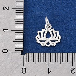 スターリングシルバーの中空蓮の花チャーム925個  丸カン付き  銀  10.5x11x1mm  穴：4mm&nbsp;STER-D301-01S