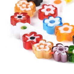 手作りミッレフィオーリガラスビーズ連売り  花  ミックスカラー  6.4~9x3.2mm  穴：1mm  約53~56個/連  15.75''（40センチメートル）&nbsp;X-LAMP-J035-8mm-02
