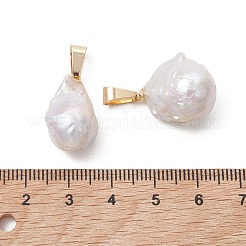 天然バロックケシパールペンダント  ステンレススチールのスナップオンベイル付きナゲットチャーム  ホワイト  18KGP本金メッキ  18~26.5x11.5~21.5x11~12mm  穴：6.7x3.3mm&nbsp;PALLOY-JF05462