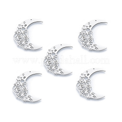 変色しない201ステンレススチールペンダント  花の月  ステンレス鋼色  36x32x1mm  穴：1.4mm&nbsp;STAS-N090-LA933-1