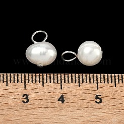 天然養殖淡水パールチャーム  304ステンレススチールループ付き  ラウンド  ステンレス鋼色  12~13mm  ビーズ：直径7~8mm  穴：3mm&nbsp;PALLOY-PH01498-01