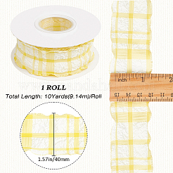 縫製装飾用リネンリボン 9m  格子  きいろ  1-5/8インチ（40mm）&nbsp;OCOR-WH20007-03D