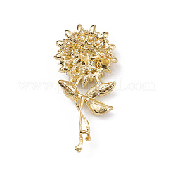 ラインストーンブローチピン  バックパック衣類用のライトゴールド合金ラペルピン  花  34.5x30x8mm&nbsp;PALLOY-K002-01KCG-03