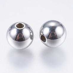 変色しにくい201ステンレススチールビーズ  固い丸  ステンレス鋼色  12mm  穴：3mm&nbsp;STAS-I069-34