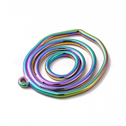 イオンプレーティング（IP）304ステンレスペンダント  不規則なフラットラウンド  虹色  28x23x2mm  穴：1.4mm&nbsp;STAS-M312-02MC