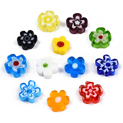 手作りミッレフィオーリガラスビーズ連売り  プラムボソム  カラフル  7~9x7.5~9x2.5~3mm  穴：1mm  約52~54個/連  15.75インチ〜15.94インチ（40~40.5cm）&nbsp;LAMP-N029-017B-08