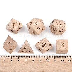 天然木の多面体サイコロセット  卓上ゲーム用サイコロ  バリーウッド  16~29x16~29x16~29mm  約7個/セット&nbsp;WOOD-A027-01A