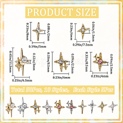 スター合金ラインストーンカボション  ネイルアートデコレーション  ゴールデン＆シルバー  8.5~11.5x6~6.5x1.5~2.5mm  10スタイル  5個/スタイル  50pc&nbsp;MRMJ-CP0001-43C