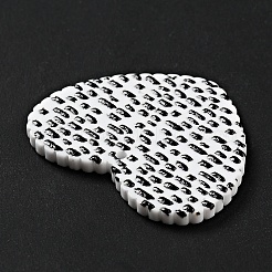 印刷されたアクリルパーツ  斑点模様のハート  ブラック  26x31.5x2mm  穴：1.5mm&nbsp;LS-SACR-G018-04G