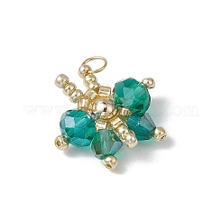 ガラスシードビーズの蝶のペンダント  304ステンレススチールオープン丸カンとガラスビーズ付き  ダークシアン  17x16.5x6mm  穴：2.5mm&nbsp;PALLOY-MZ00562-02