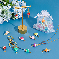 丸いストライプのアクリルパーツ  チベットスタイル合金パーツ  スター＆エンジェル  ミックスカラー  35mm  穴：3mm  8個/セット  4セット/箱&nbsp;FIND-PH0008-85