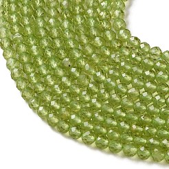 天然石ペリドットビーズ連売り  多面カット  ラウンド  3~3.5mm  穴：0.6mm  約111~113個/連  14.80''~14.96''（37.6~38センチメートル）&nbsp;G-P603-C-3mm-01