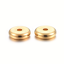 304ステンレススチールスペーサービーズ  フラットラウンド  18KGP本金メッキ  8x2.5mm  穴：1.8mm&nbsp;STAS-F191-13G-D