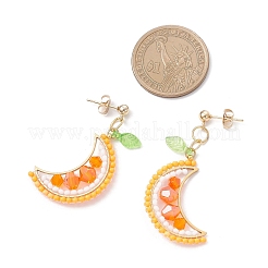 304ステンレススチールガラスダングルスタッドピアス  アクリル箔付き  ゴールドカラー  フルーツ  42~43.5x19.5mm&nbsp;EJEW-MZ00524-01