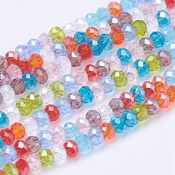 電気メッキガラスビーズ連売り  多面カット  ロンデル  ミックスカラー  3x2mm  穴：0.5mm  約105~110個/連  29~31cm&nbsp;EGLA-J047-3x2mm-46