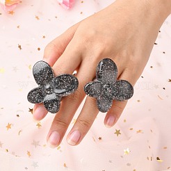 アクリル指指輪  レトロなスタイル  グリッターパウダー付き  蝶  ブラック  6.5~36mm  内径：18mm  蝶：36mm&nbsp;RJEW-M137-02A
