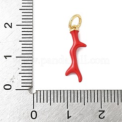 真鍮製エナメルペンダント  珊瑚チャーム  丸カン付き  鉛フリー＆カドミウムフリー  長持ちメッキ  ラックめっき  18KGP本金メッキ  レッド  18x6x2mm  穴：3.4mm&nbsp;X-KK-C110-29G-02