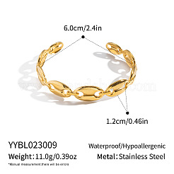 304ステンレススチール製コーヒー豆型オープンカフバングル（女性用）  18KGP本金メッキ  内径：2.36インチ（6cm）&nbsp;GC3572