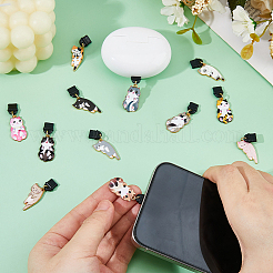 12 個のプラスチックモバイル防塵プラグ  合金エナメルペンダント付き  ゴールドカラー  ミックスカラー  36mm  12個/セット&nbsp;HJEW-WH00144