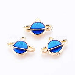 合金エナメルチャーム  惑星  ブルー  ゴールドカラー  12x16.5x2.5mm  穴：1mm  40pc&nbsp;PALLOY-CJ0001-17