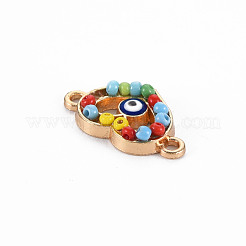 合金リンクコネクター  ガラスシードビーズで  ライトゴールド  ハート  カラフル  13x21x4mm  穴：1.6mm&nbsp;PALLOY-N153-32-RS
