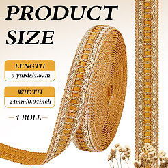 5ヤードのポリエステルリボン  刺繍入りの織りリボン  衣類用アクセサリー  ゴールド  1インチ（24mm）  約5.00ヤード（4.57m）/セット&nbsp;OCOR-MA0001-90A
