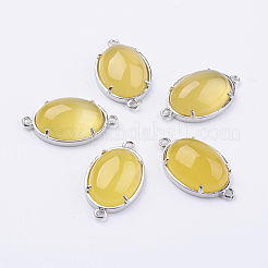 真鍮製の天然/合成宝石リンクコネクター  オーバル  プラチナ  15~15.5x25.5~26x6.5~7mm  穴：1.5~2mm&nbsp;G-E398-03A