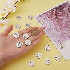 18個9スタイルのステンレススチールペンダント  パンダとフラットラウンド  ステンレス鋼色  20x1mm  穴：1.6mm  2個/スタイル&nbsp;STAS-SZ0002-11