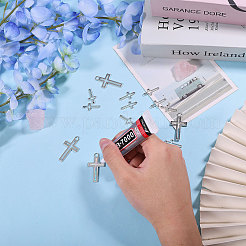 100本2スタイルアロイペンダント  中空クロスチャーム  プラチナ  23~38.5x11~21x1.5mm  穴：1.6~4mm&nbsp;FIND-FG0005-13