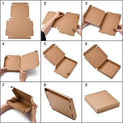 クラフト紙の折りたたみボックス  正方形  厚紙ギフト箱  メーリングボックス  バリーウッド  43x29x0.2cm  完成品：17x17x3cm&nbsp;CON-F007-A10