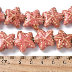 オーシャンシリーズ 手作り磁器ビーズ  ヒトデのセラミックビーズ  鮭色  19~20x20.5~21x8.5~9mm  穴：2mm  約20個/連  14.37''（36.5センチメートル）&nbsp;PORC-R002-05-01