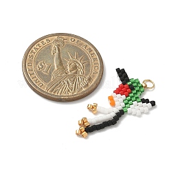 ガラスシードビーズの鳥のペンダント  304ステンレススチール製丸カン付き  18KGP本金メッキ  ブラック  29x15x2mm  穴：3mm&nbsp;PALLOY-MZ00920-04