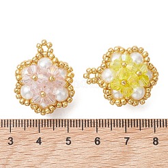 ガラスシードビーズペンダント  花のチャーム  ガラスとガラスパール付き  多面カット  ミックスカラー  26x21x15.5mm  穴：2mm&nbsp;PALLOY-MZ01288