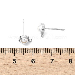 Shegrace 真鍮 ABS イミテーションパール ハーフラウンド スタッドピアス金具  カドミウムフリー＆ニッケルフリー＆鉛フリー  カン付き  プラチナメッキ  8x6mm  穴：1.2mm&nbsp;XGR0101P-118P