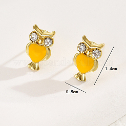 フクロウの真鍮スタッドピアス  ラインストーン付き  18KGP本金メッキ  14x8mm&nbsp;LS-LV9587