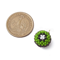 ビーズのキウイフルーツチャーム  ガラスシードビーズペンダント  丸カン付き  ライムグリーン  19x16x17.5mm  穴：3mm&nbsp;PALLOY-MZ00436