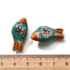 手作りの陶器ビーズ  手描きの陶器ビーズ  手描きの魚  士官候補生ブルー  12~12.5x25.5~27x8.5~10mm  穴：1.6~1.8mm&nbsp;PORC-S002-03A